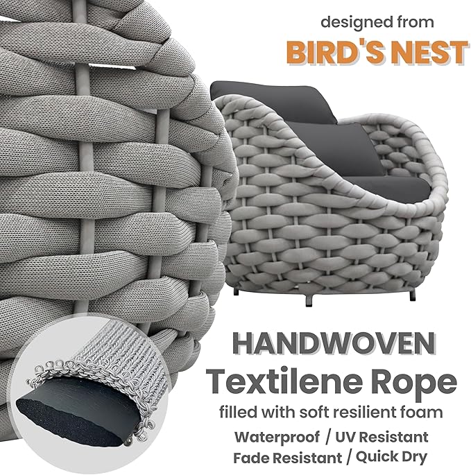 4 PCS Deck Furniture Accent Chair: Aluminum Woven Rope Chair - Outdoor Lounge Armchair Cushioned - Modern Patio Seating Assembled - All Weather for 400lbs Porch Lanai Balcony Yard Garden Hotel