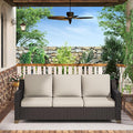77'' Patio Sofa, All Weather Outdoor Rattan Wicker 3-Seat Sofa High Back Couch with Premium Cushions for Garden Backyard Porch(Brown/Beige)