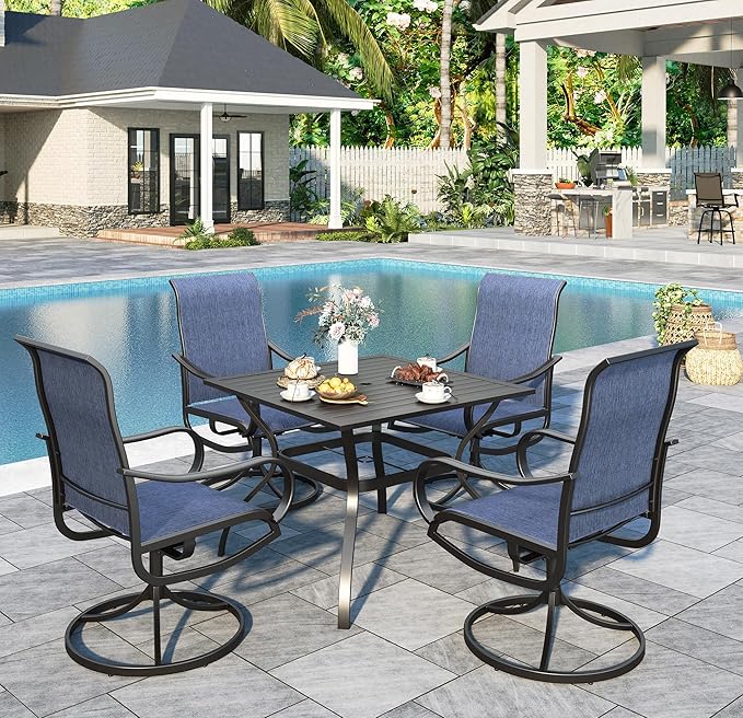 Sophia & William Patio Chairs Set of 4, Swivel Outdoor Chairs Textilene Patio Dining Chairs Heavy Duty with Metal Frame Support 300lbs for Lawn Yard Garden All Weather Blue
