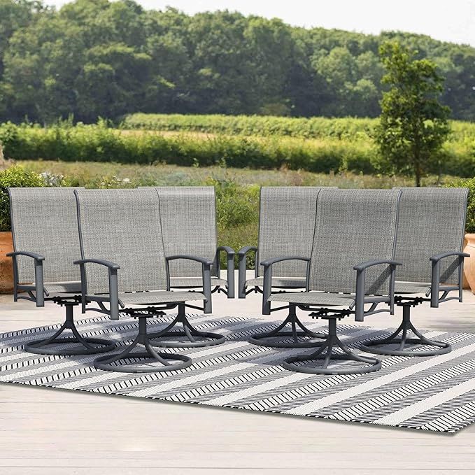Outdoor Patio Swivel Dining Chairs Set of 6, All-Weather Swivel Rocker Chairs with Textilene High Back and Black Rust-Proof Metal Frame, Perfect for Patio, Lawn, Garden, or Backyard, Grey