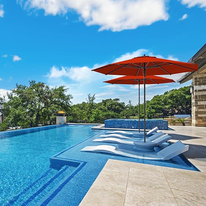 Midtown Umbrellas Push and Pop 9 Feet Outdoor Umbrella, Apple (Red) Polyester Fabric - Fiberglass Ribs Deck Patio Umbrella, Backyard Umbrella, Garden Umbrella & Pool Umbrella - Black Pole