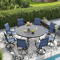 DIFY 9 Pieces Outdoor Patio Dining Set, 8 Blue Textilene Swivel Dining Chairs and 60" Black Round Metal Dining Table, Outdoor Table and Chairs