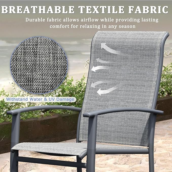 Outdoor Dining Chairs Set of 2, Stackable Patio Chairs with Metal Frame & Textilene Fabric,Perfect for Patio Garden Deck, Grey