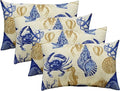 RSH Décor Set of 4 Lumbar Throw Pillows – 20” x 12” Reversible Decorative Accent Cushions for Patio, Porch, or Living Room – All Weather Polyester Fabric – Blue Tan Crab