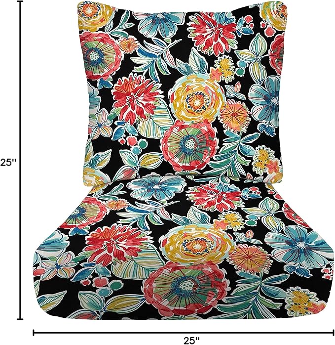 RSH DECOR: Deep Seating Cushion with Pillow Back | 25” x 25” Seat | Water and Fade-Resistant Spun Fabric | Outdoor Chair Cushion Set for Patio Furniture | Colsen Noir