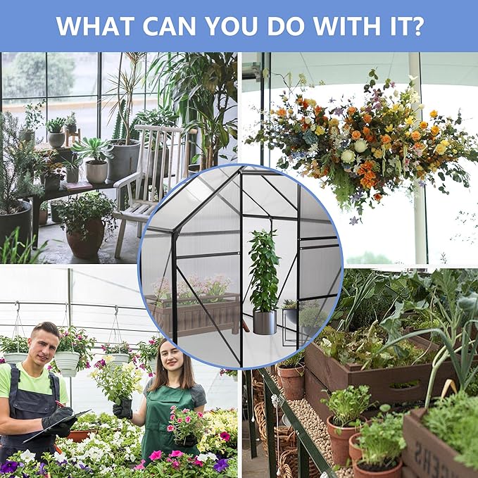 6x6 FT Polycarbonate Greenhouse,All Season Heavy Duty Walk-in Garden Plants Green House for Outdoor Backyard,Raised Base and Anchor Aluminum,Easy to Install,Black