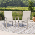 Outdoor Dining Chairs Set of 2, Stackable Patio Chairs with Metal Frame & Textilene Fabric, Perfect for Patio Garden Deck, Ivory
