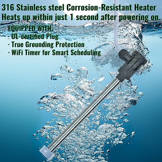 2000W Immersion Water Heater for Hot Tub & Above Ground Pool – Portable Fully Submersible Electric Heater with Auto Shut Off & Wifi Timer for Bathtub, Inflatable Pool and Baptismal pool