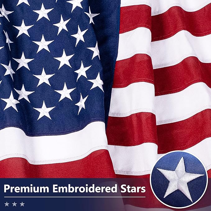 American Flag for Outside 6x10 Ft - TearProof Series Outdoor US Flags - Long Lasting, Fade Resistant - Thick Spun Polyester USA Banner - High Wind - Embroidered Stars, Sewn Stripes, Brass Grommets