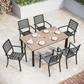 Sophia & William Patio Table and Chairs Set, Outdoor Dining Set for 6, 7 Piece Metal Patio Furniture, 60" Rectangular Table with Wood-Like Tabletop(Diamond)