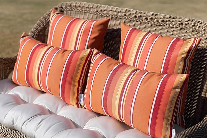 RSH DECOR: Sunbrella Lumbar & Square Pillows Set of 4 | 20" x 12" & 17" x 17" | Water and Fade-Resistant Performance Fabric | Outdoor Throw Pillows for Patio Furniture | Dolce Mango