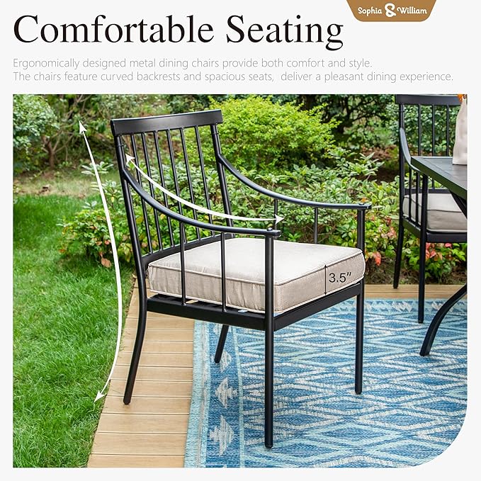 Sophia & William Metal Outdoor Dining Chairs with Seat Cushion, Black Patio Chairs Set of 2, Patio Bistro Conversation Furniture Set for Porch Yard Balcony, Load Capacity: 300lbs