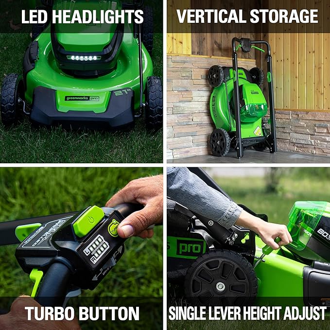 Greenworks 80V 21" Cordless Battery Push Lawn Mower,730 CFM Cordless Battery Leaf Blower,Combo Kit w/(1) 4Ah Battery & (1) 4A Rapid Charger
