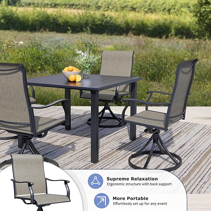Outdoor Patio Swivel Dining Chairs Set of 6, All-Weather Swivel Rocker Chairs with Textilene High Back and Rust-Proof Metal Frame, Perfect for Patio, Lawn, Garden, or Backyard, Dark Brown