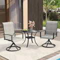VICLLAX 3 Pieces Small Patio Table and Swivel Chairs for 2, All Weather Patio Dining Set for, Grey Wood Grain Tabletop and Grey Fabric