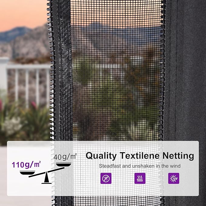 PURPLE LEAF 10' X 12' Hardtop Gazebo with Storage Box Outdoor Wood Grain Aluminum Frame Galvanized Steel Double Roof Gazebos with Netting and Curtains for Patio Deck Backyard Garden