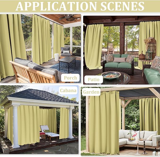 Gazebo Universal Replacement Privacy Curtain,12'×20' Gazebo Outdoor Waterproof Curtains, 4-Panels Sidewall Curtains with Double Zipper for Patio Canopy, Garden and Backyard (Curtain Only)