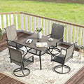 VICLLAX 5 Pieces Patio Dining Set, 4 Seats Outdoor Furniture Includes 37.8" Square Outdoor Table and 4 Swivel Patio Chairs, Grey Wood Grain Tabletop and Grey Fabric