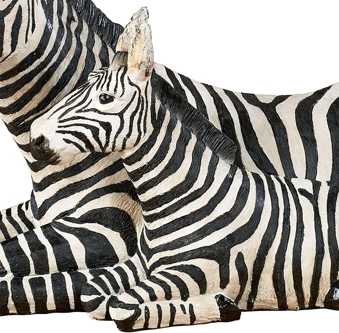 Touch of Class Zebra and Foal Table Sculpture - Resin - Black, White - African Safari Collectible for Bedroom, Living Room, Office, Bookshelf, Mantel, Entryway, Foyer, Nursery