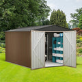 8x12 FT Outdoor Metal Storage Shed, Large Metal Storage Sheds with Sturdy Frame Structure, Garden Tool Shed with Lockable Door for Garden, Lawn, Backyard, Brown