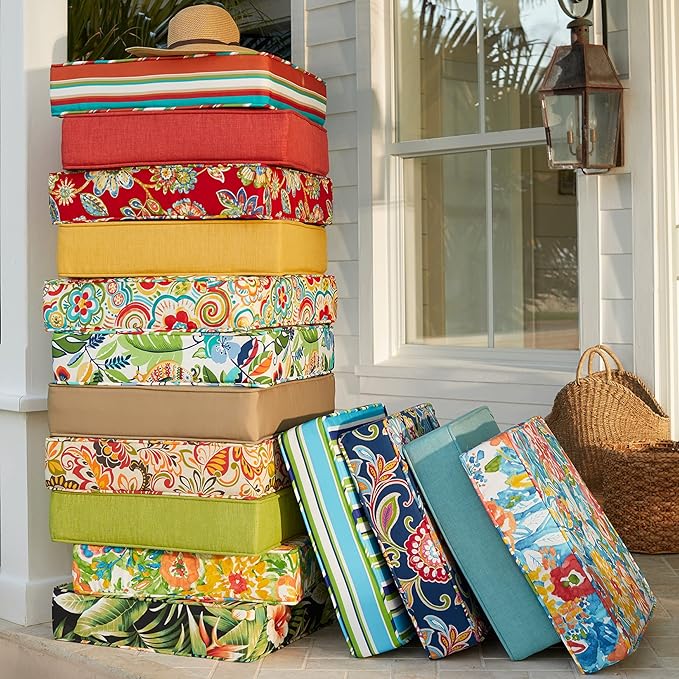 BrylaneHome Extra-Thick Seat Cushion - 23”L x 22”W x 5.5”H - Patio & Outdoor - Water, Stain & Fade Resistant - Evening Blue Dot