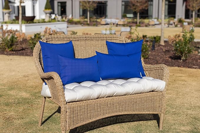 RSH DECOR: Square Throw Pillows Set of 4 | 17” x 17” | All-Weather Spun Fabric | Water and Fade-Resistant | Outdoor Accent Pillows for Patio Furniture | Veranda Blue