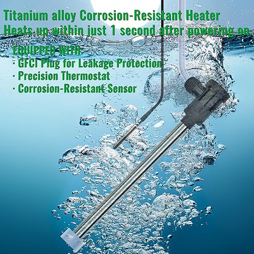 2000W Titanium Fully Submersible Water Heater for Hot Tub & Swimming Pool – Portable Immersion Electric Heater with GFCI & Temp Control for Bathtub, Baptismal Pool & Above Ground Pool