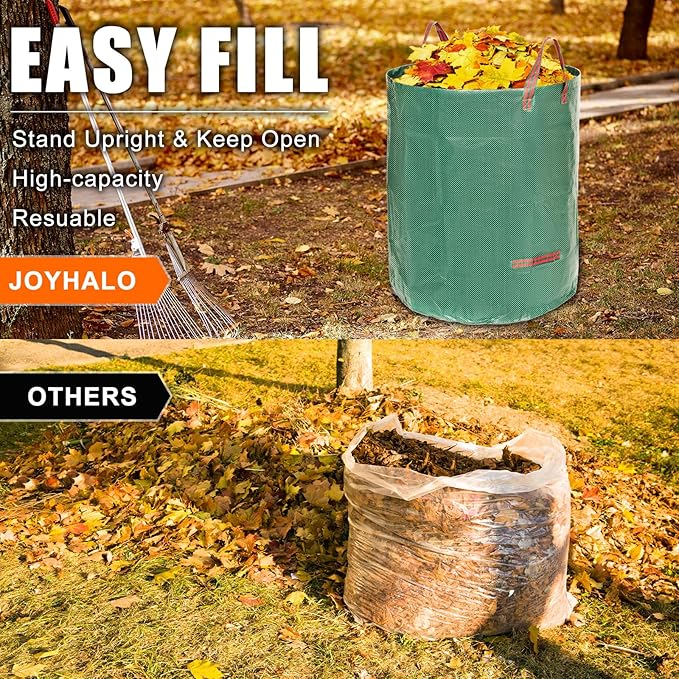 Joyhalo Reusable Yard Waste Bags -132 Gallon, 6 Pack, Heavy Duty with Gardening Gloves & 4 Handles, Standable, Camping & Recycling