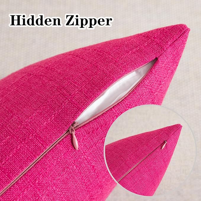 Kevin Textile Pack of 2 Outdoor Waterproof Pillow Covers Decorative Farmhouse Throw Pillow Covers Checkered Couch Pillow Covers Spring for Patio Tent Bed Sofa Living Room 18x18 Inch Hot Pink