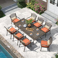 PURPLE LEAF 9 Pieces Patio Dining Sets Cast Aluminum Furniture with Rectangular Table for Lawn Garden Backyard Deck Outdoor Dining Sets with Cushions and Pillows, Rhombic Brick Red
