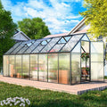 Greenhouse, 6x16 FT Easy Assembly Hybrid Polycarbonate Greenhouses for Outdoors w/3 Vent Windows & Swing Door Walk-in Green Houses Aluminum GreenHouses for Garden, Black