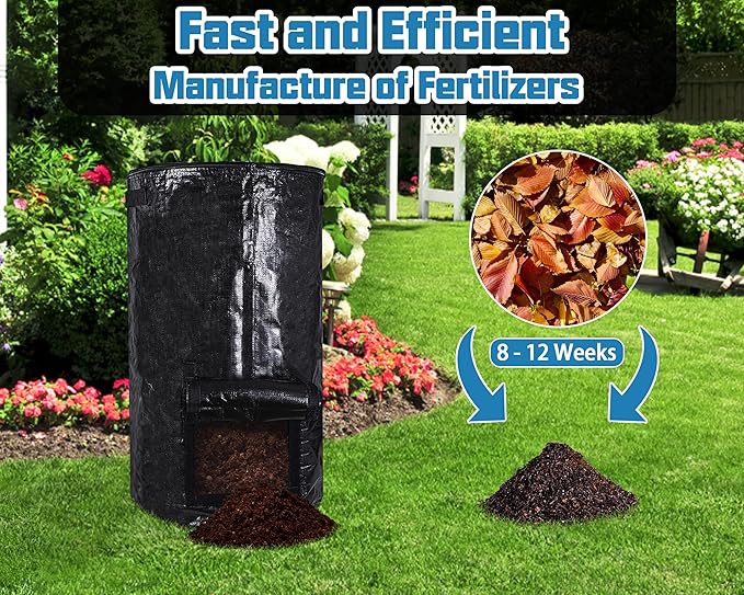 MyLifeUNIT Compost Bins Outdoor, Composting Bin for Outside Garden, Reusable Garden Yard Waste Bag, 34 Gallon (2 Pack, Black)