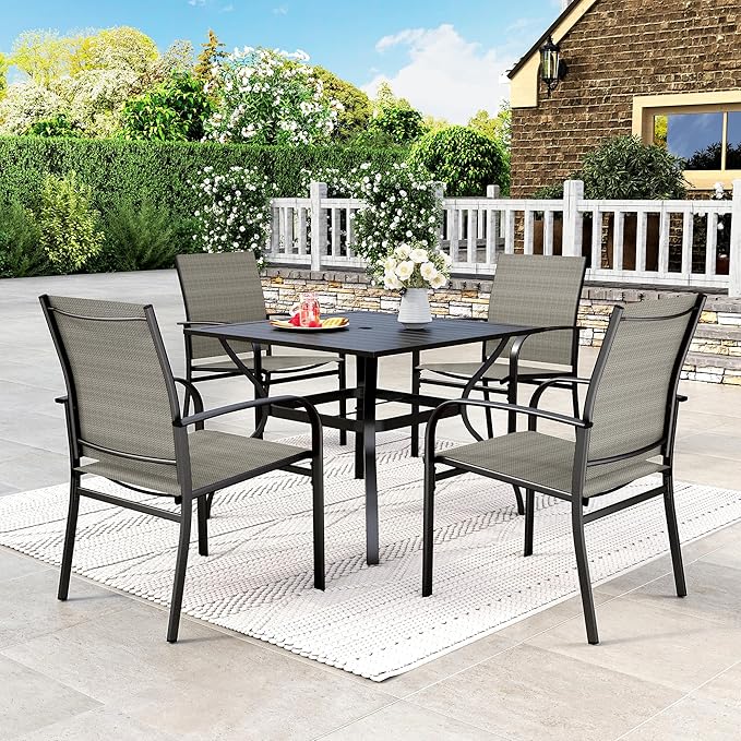 HERA'S HOUSE Patio Dining Chairs Set of 4, 36" Textilene Fabric Outdoor Chairs with Wrought Iron Metal Frame Support 350lbs for Garden Lawn Backyard Deck, Brown