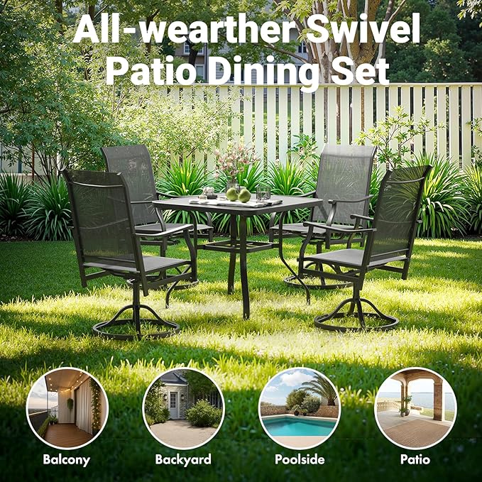 Soohow Outdoor Dining Chairs Set of 2, 360°Swivel Patio Dining Chair with Textilene Fabric, Outdoor Metal Armchair All Weather Resistant, Ergonomic Comfort, Perfect for Patio, Backyard, Balcony