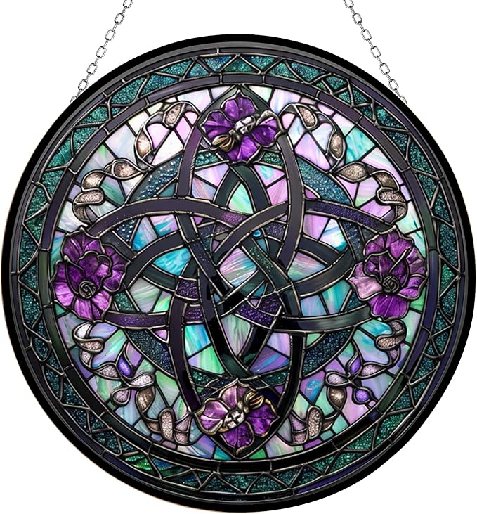 Mystical Celtic Knot Stained Glass Sun Catcher, Wall Hanging Colored Decor Room Indoor Window Decor, Halloween, Christmas Hanging Ornament Mother Day