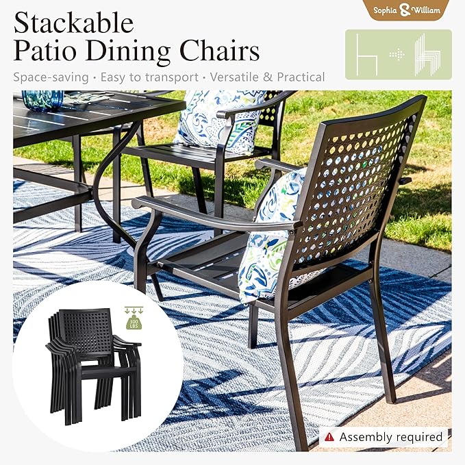 Sophia & William Patio Table and Chairs Set, Outdoor Dining Set for 4, 5 Piece Metal Patio Furniture, 37" Black Square Table(Beehive)