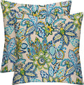 RSH DECOR: Square Throw Pillows Set of 2 | 20” x 20” | All-Weather Spun Fabric | Water and Fade-Resistant | Outdoor Accent Pillows for Patio Furniture | Copeland Caribe Blue Floral