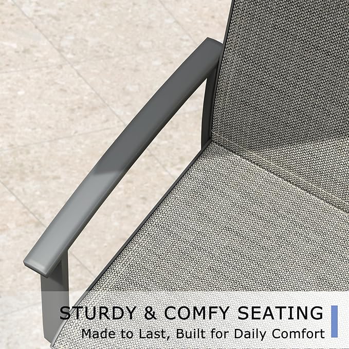 Outdoor Patio Swivel Dining Chairs Set of 6, All-Weather Swivel Rocker Chairs with Textilene High Back and Black Rust-Proof Metal Frame, Perfect for Patio, Lawn, Garden, or Backyard, Grey