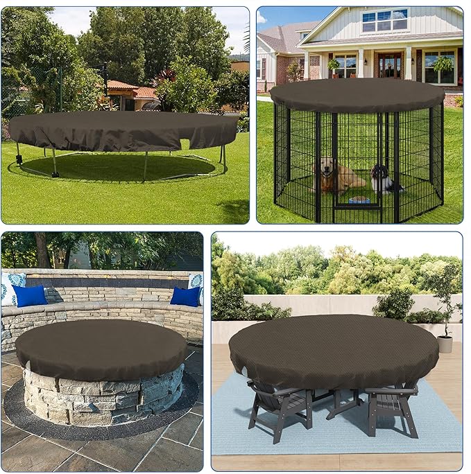 ECOOPTS 16 ft Round Pool Cover for Above Ground Pools, Swimming Pool Cover Protector Winter Safety Cover (Brown)