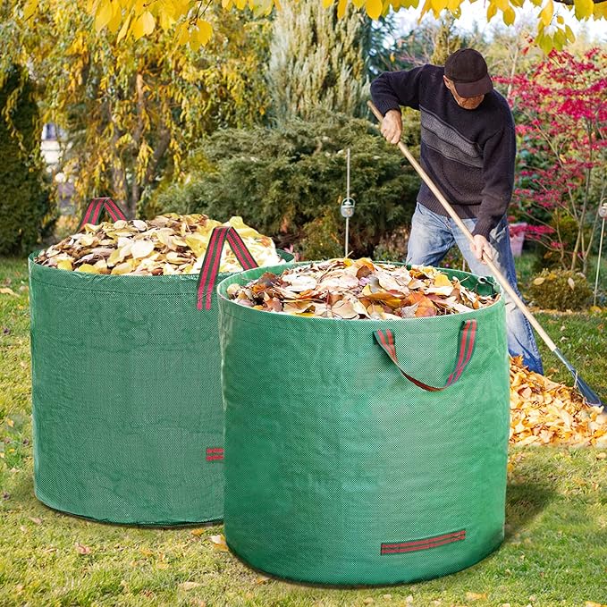 2-Pack 32 Gallons Leaf Bags, Reusable Yard Waste Bags, Heavy Duty Lawn Bags for Garden Leaves and Waste Collection, Lightweight Portable Yard Trash Bag