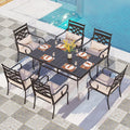 PHI VILLA 7 Pcs Patio Dining Set,Outdoor Table Chair Set for 6 with Outdoor Chairs and Metal Frame Steel Rectangular Table,Outdoor Dining Furniture with Cushion and Pillow for Garden Lawn Deck