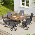 VICLLAX 7 Pieces Outdoor Dining Set, Patio Furniture Set of 6 Patio Swivel Dining Chairs and 50" Patio Spliced Round Tabletop, Dark Charcoal Chairs & Walnut Tabletop