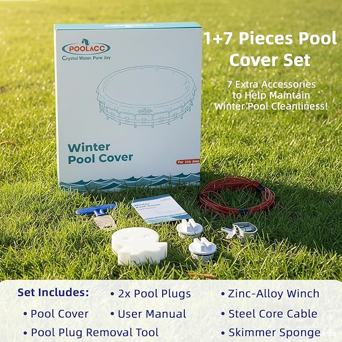 Pool Covers for Above Ground Pools - 21 ft Round Winter Pool Cover, Extra Durable Cold- and UV-Resistant Heavy-Duty Swimming Pool Cover for Winterizing