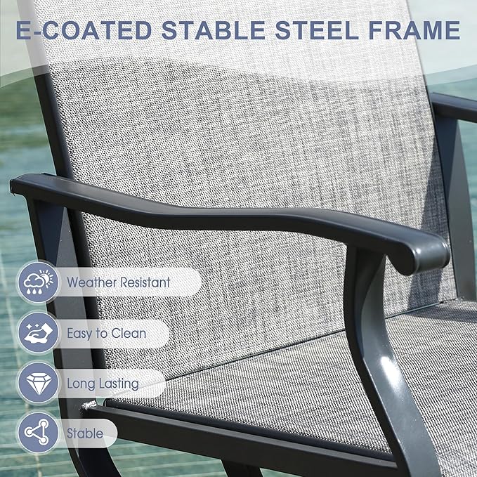 VICLLAX 9 Pieces Patio Dining Set, Outdoor Furniture Set of 8 Patio Swivel Dining Chairs and 60" Patio Round Table for Yard Backyard, Grey Chairs & Dark Grey Tabletop