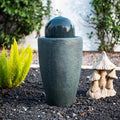 XBrand 25.98" H Round Stone Indoor/Outdoor Modern Stone Textured Sphere Water Fountain w/LED Lights, Ball Fountain Decor, Dark Green