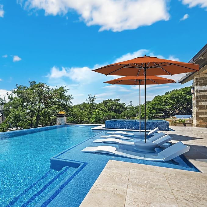 Midtown Umbrellas The Wooden 8 Feet Patio Umbrella With Terylast Terracotta (Dark Orange) Polyester Fabric - Aluminum Frame Market Umbrella For Backyard, Deck, Garden, Pool - Wooden Pole