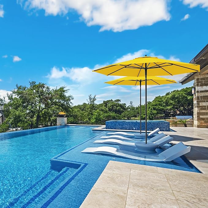 Midtown Umbrellas Push and Pop 10 Feet Outdoor Umbrella, Sunflower (Yellow) Polyester Fabric - Fiberglass Ribs Deck Patio Umbrella, Backyard Umbrella, Garden Umbrella & Pool Umbrella - Black Pole