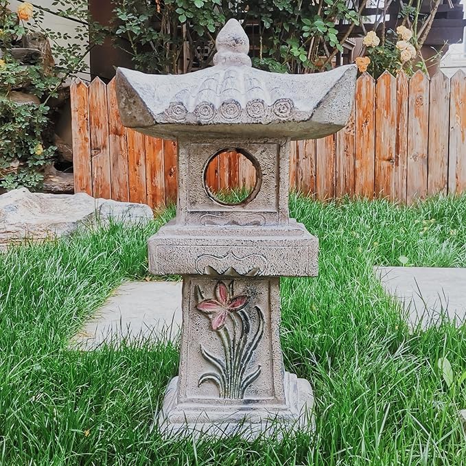 23.6’’High Asian Orchid Pagoda Statue Miniature Tower Lantern Garden Decoration Figurines Outdoor Japanese Decoration Zen Courtyard Landscape
