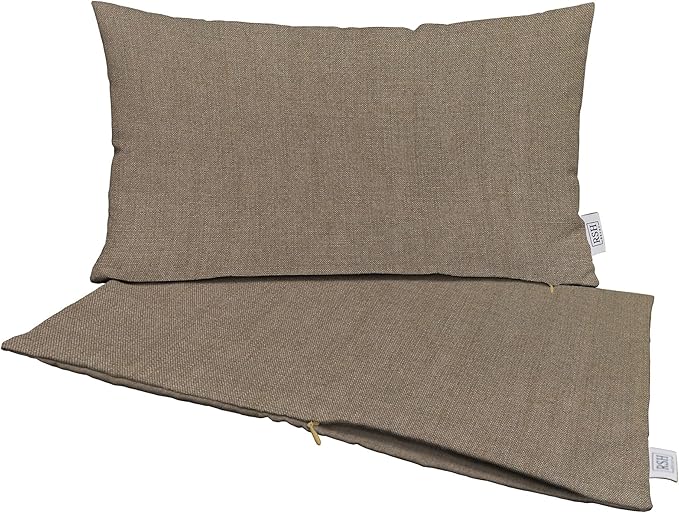 RSH DECOR: Sunbrella Pillow Covers Set of 2 | Covers Only - 20" x 12" | Outdoor Lumbar Pillow Covers Crafted with Sunbrella Performance Fabric | Canvas Taupe