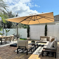 PURPLE LEAF 10' X 13' Patio Umbrella, Rectangle Outdoor Cantilever Umbrella, Aluminum Offset Umbrella with Champagne Frame and 360° Rotation for Pool Deck Garden, Beige